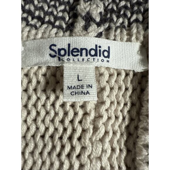 Splendid Kenny Cardigan Printed Geo Boarder Cotton Blend White Sand Large - Picture 4 of 9